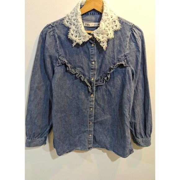 Zara | the Nikki denim shirt with lace collar - Picture 3 of 8